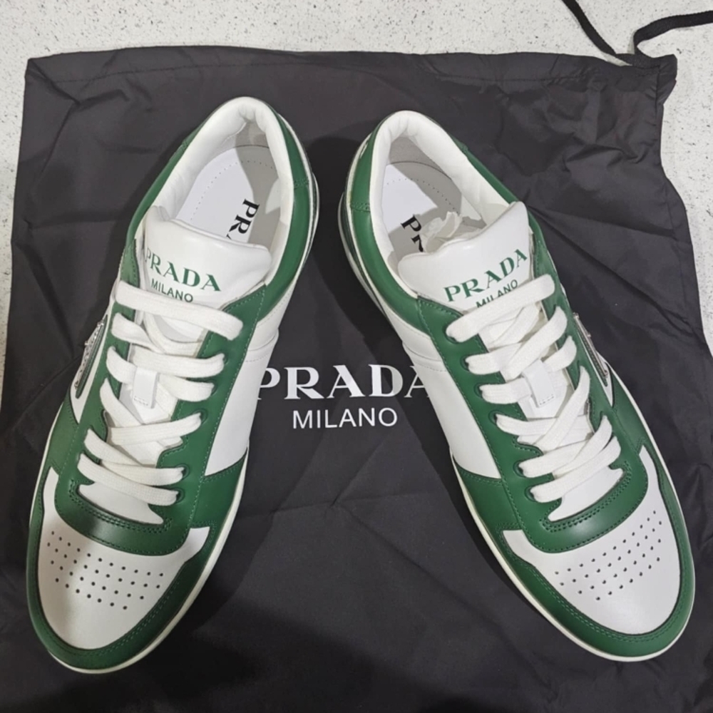 Prada Men's Green and White Downtown Sneakers